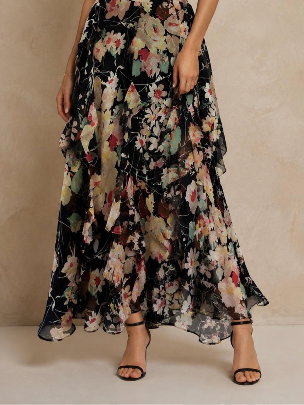 Ralph Lauren Floral Chiffon Ruffed Maxi Skirt  Size L and Scarf